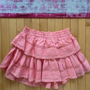 LoveShackFancy Coral A-Line Tiered Skirt